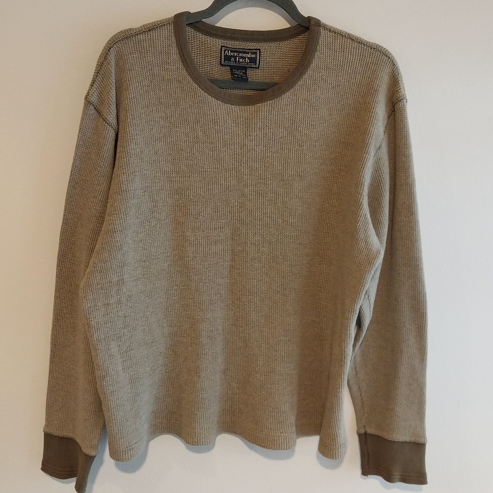 Abercrombie & Fitch Olive Green Waffle Knit Cotton Thermal Shirt